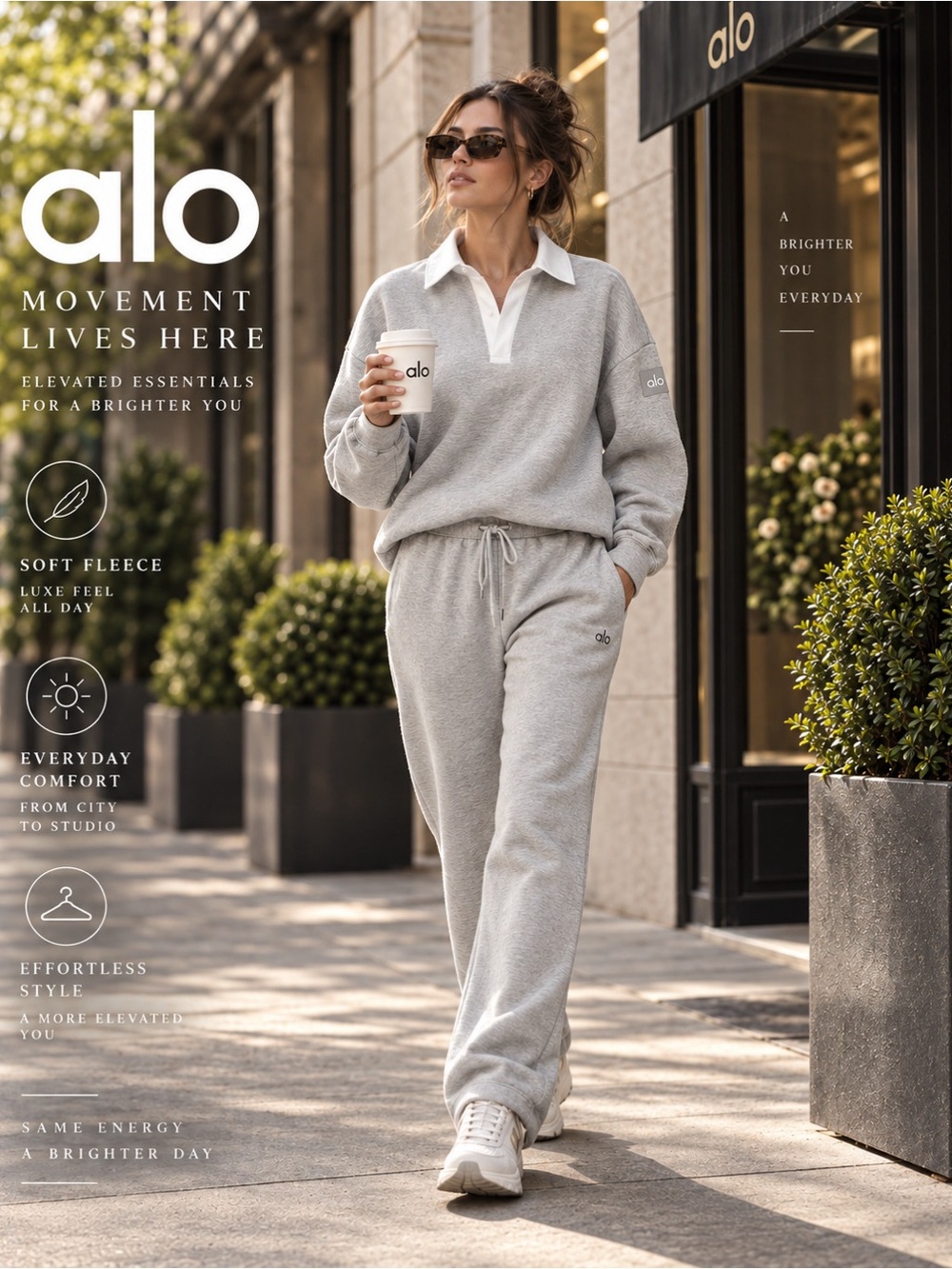 NWT Alo Yoga Henley Top & Accolade Straight Leg Sweatpant Set Grey S